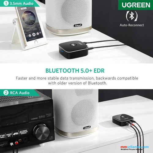 UGREEN Wireless Bluetooth Audio Receiver 5.1 with 3.5mm and 2RCA Adapter (6M)